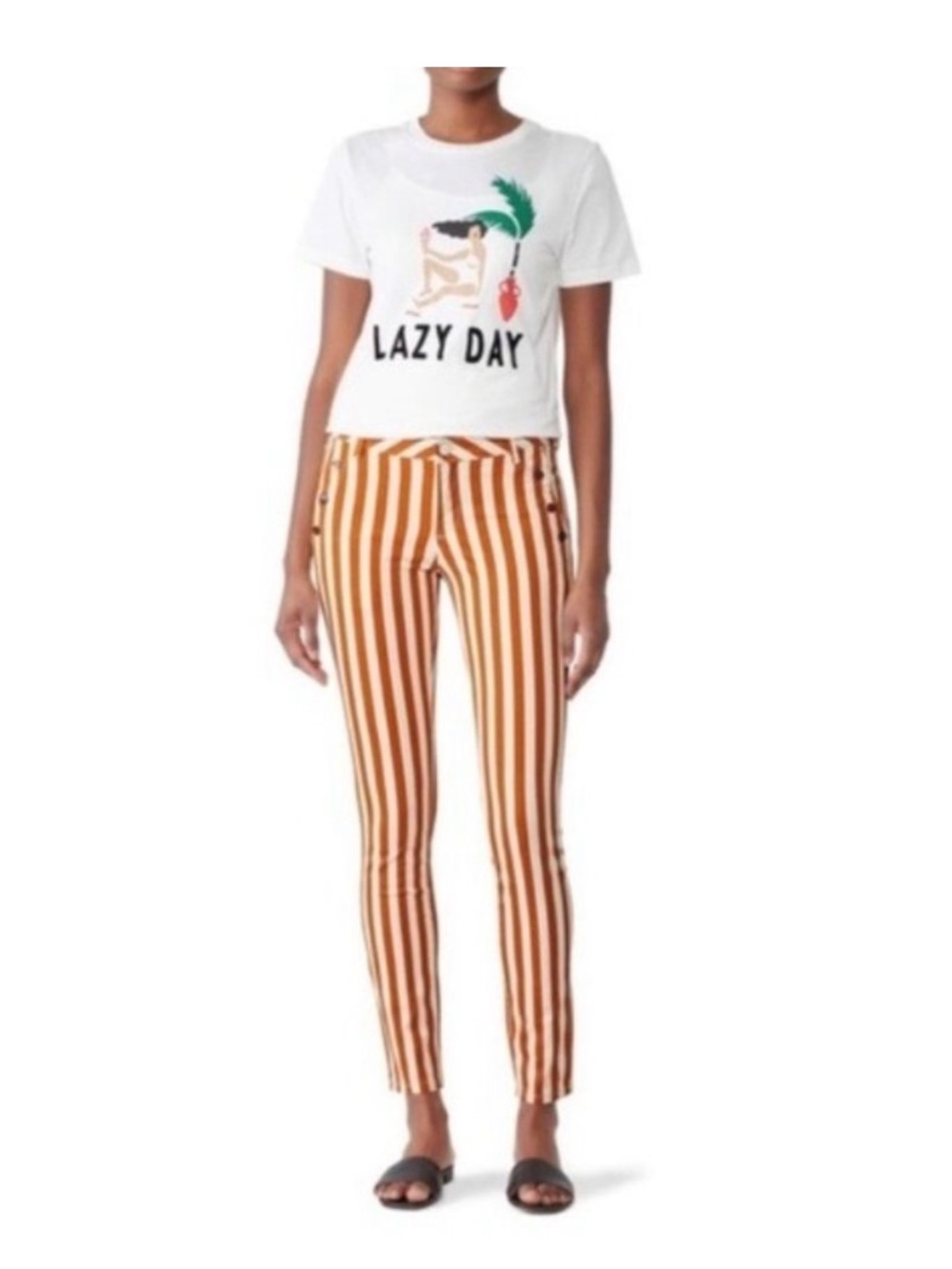 Scotch & Soda Vertical Striped Skinny Pants in Brown and White